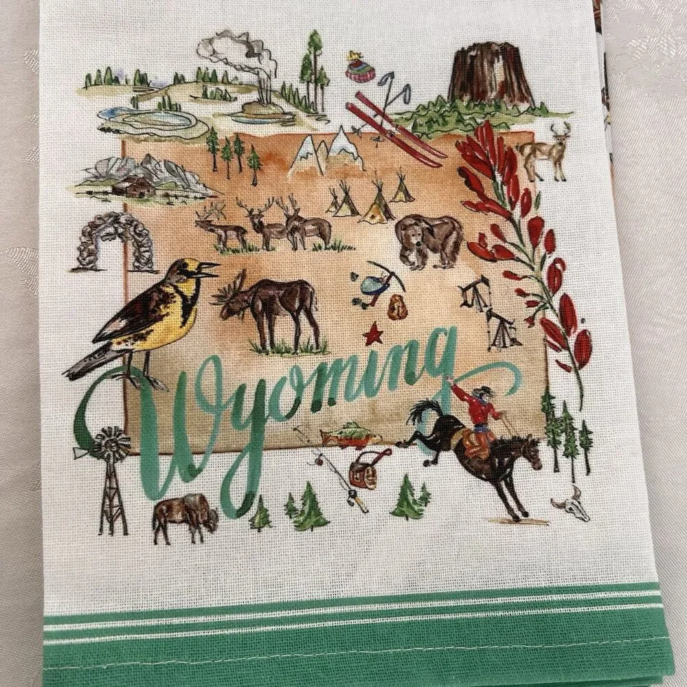 New 2 Wyoming Tea Towels Rosanne Beck State Collection Boston International